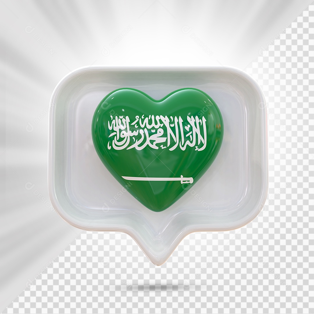 Ícone de Coração da Arábia Saudita Elemento 3D Branco para Composição PSD