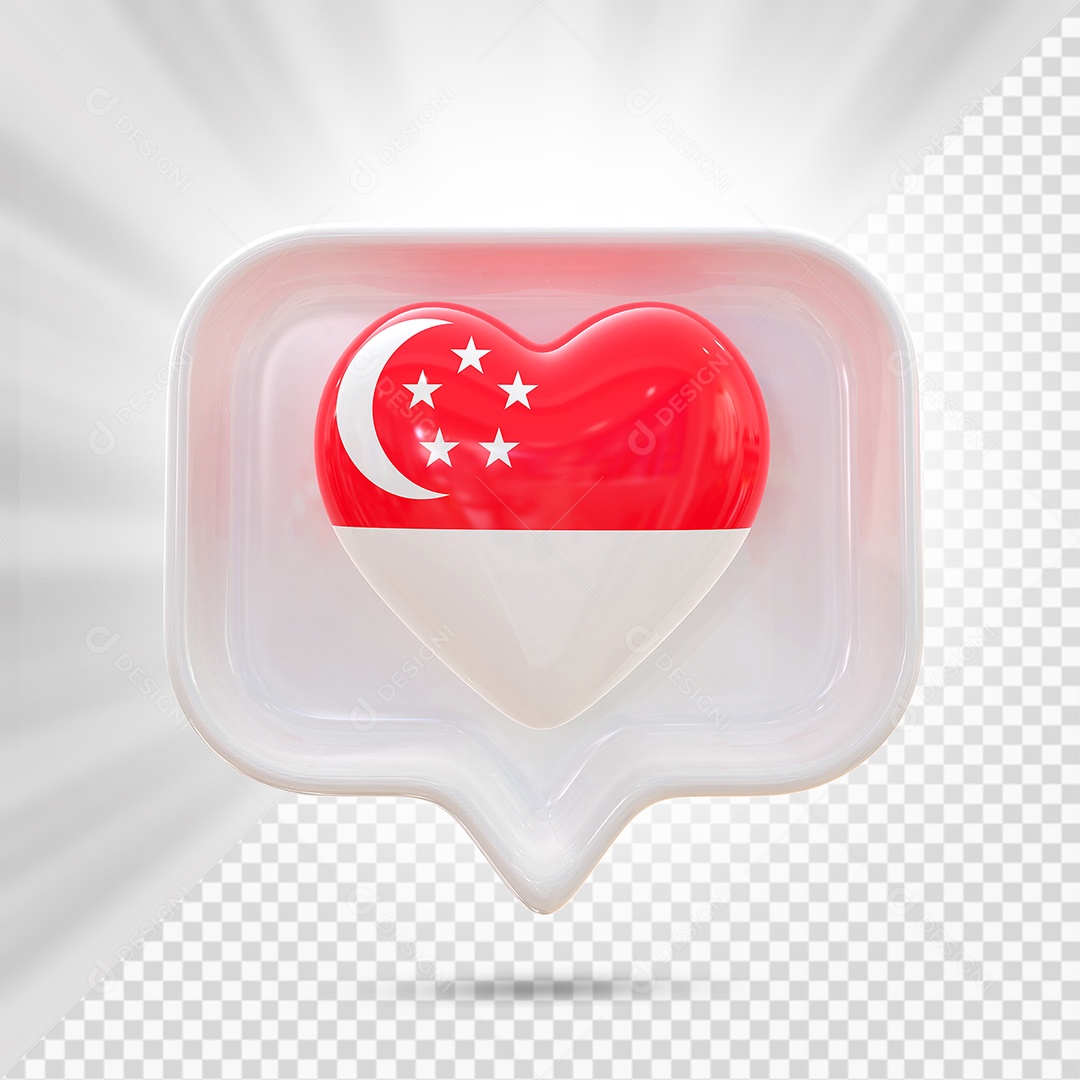 Ícone de Coração de Singapura Elemento 3D Branco para Composição PSD
