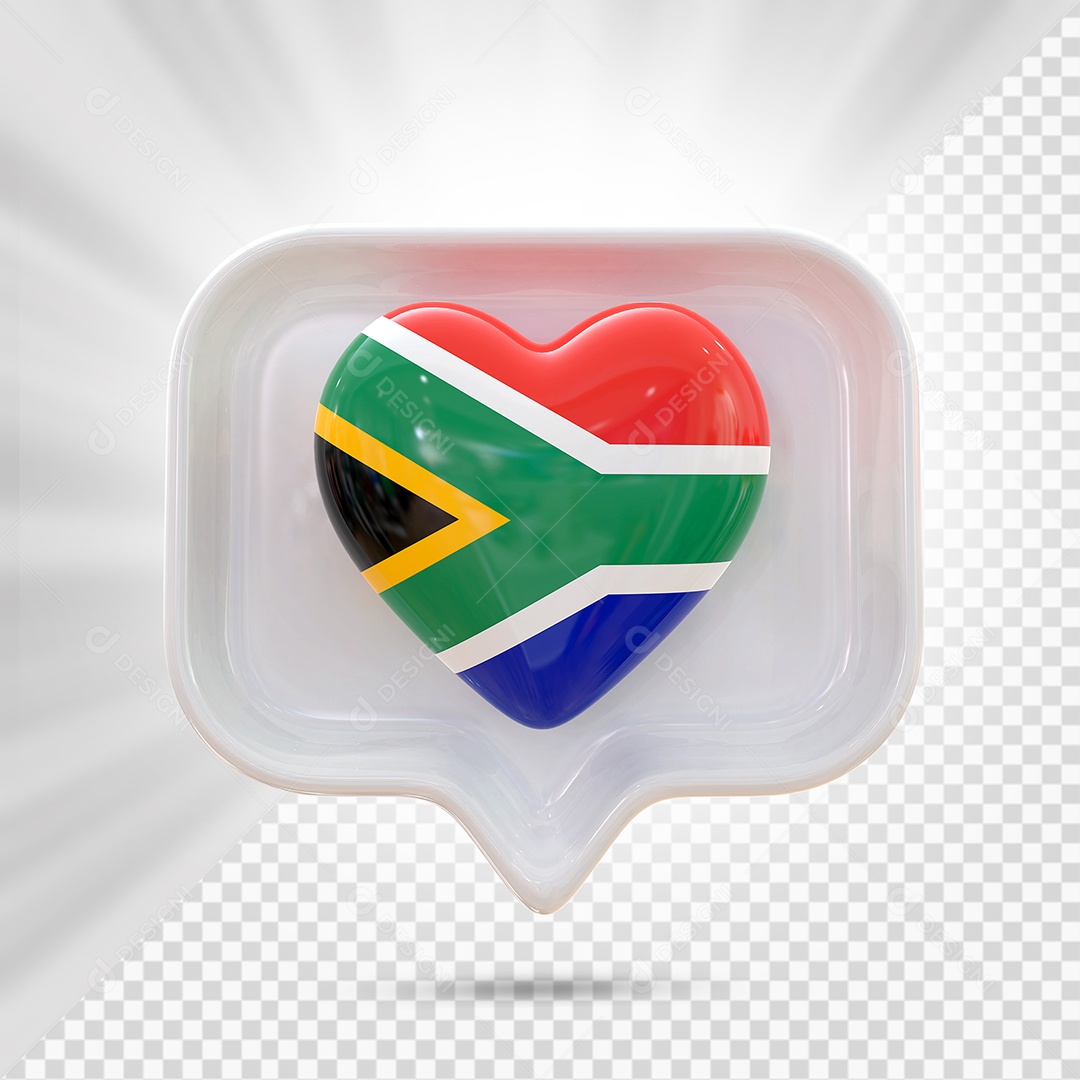 Ícone de Coração da África do Sul Elemento 3D Branco para Composição PSD