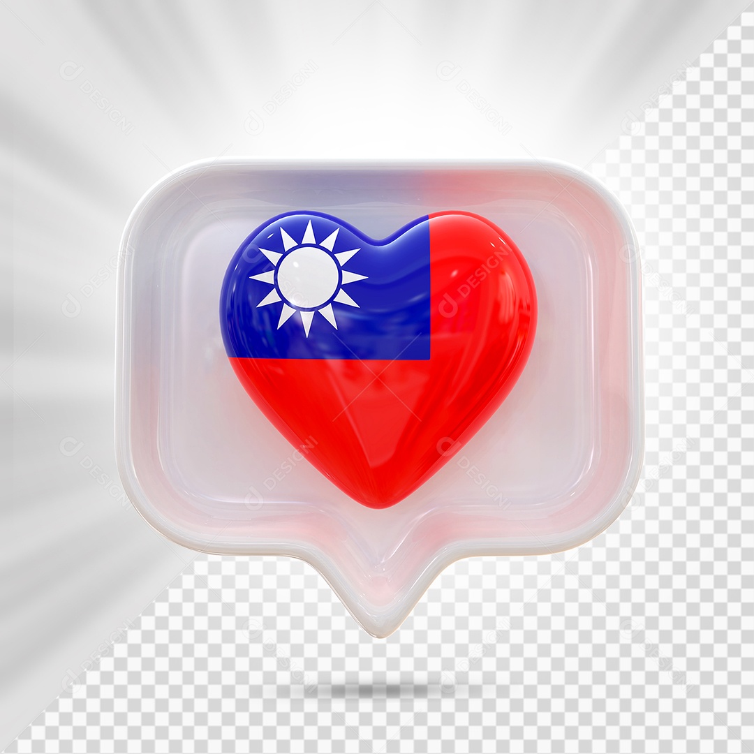 Ícone de Coração de Taiwan Elemento 3D Branco para Composição PSD