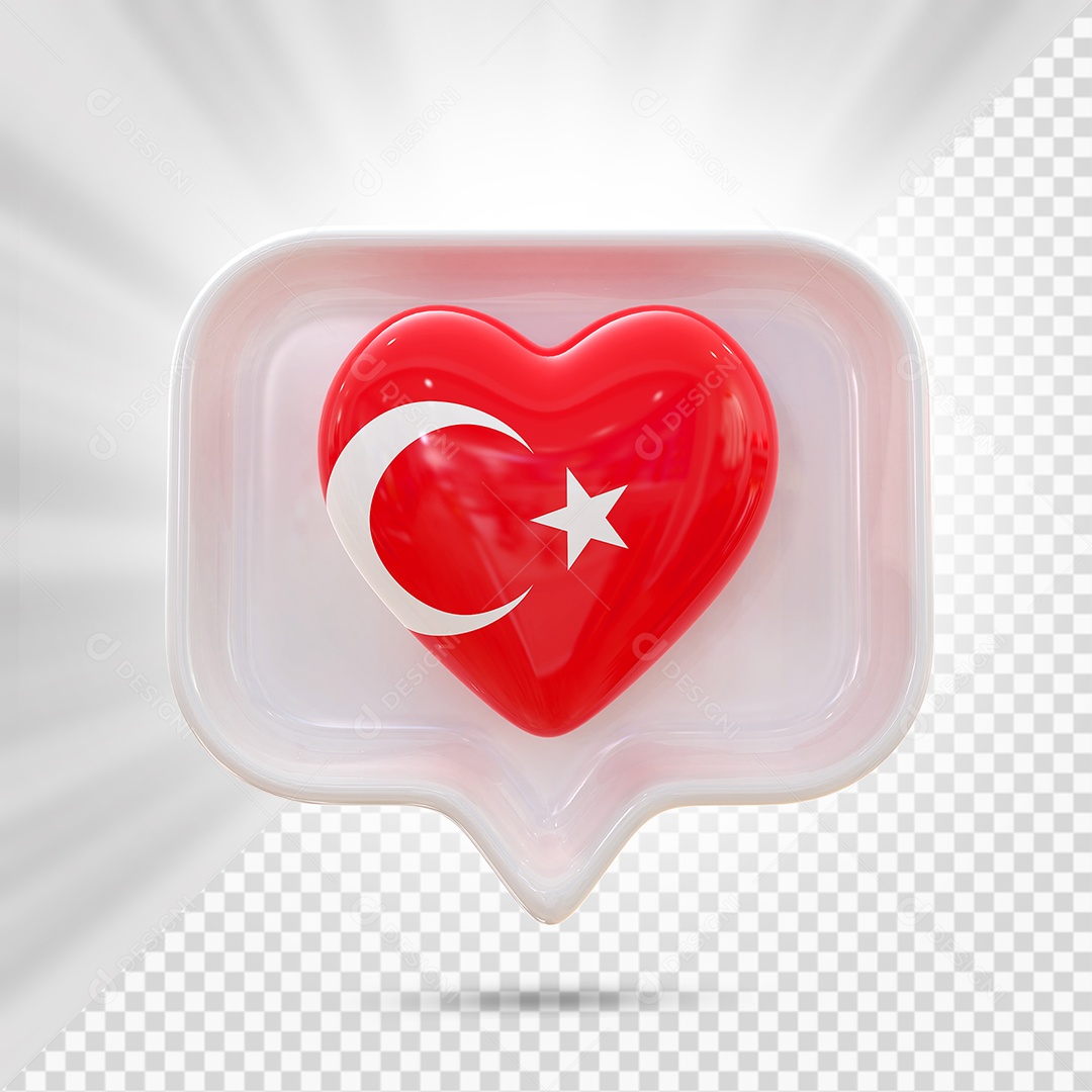 Ícone de Coração da Turquia Elemento 3D Branco para Composição PSD