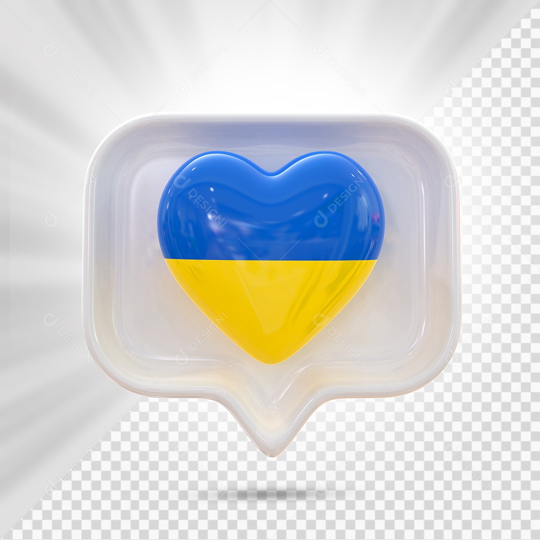Ícone de Coração da Ucrânia Elemento 3D Branco para Composição PSD
