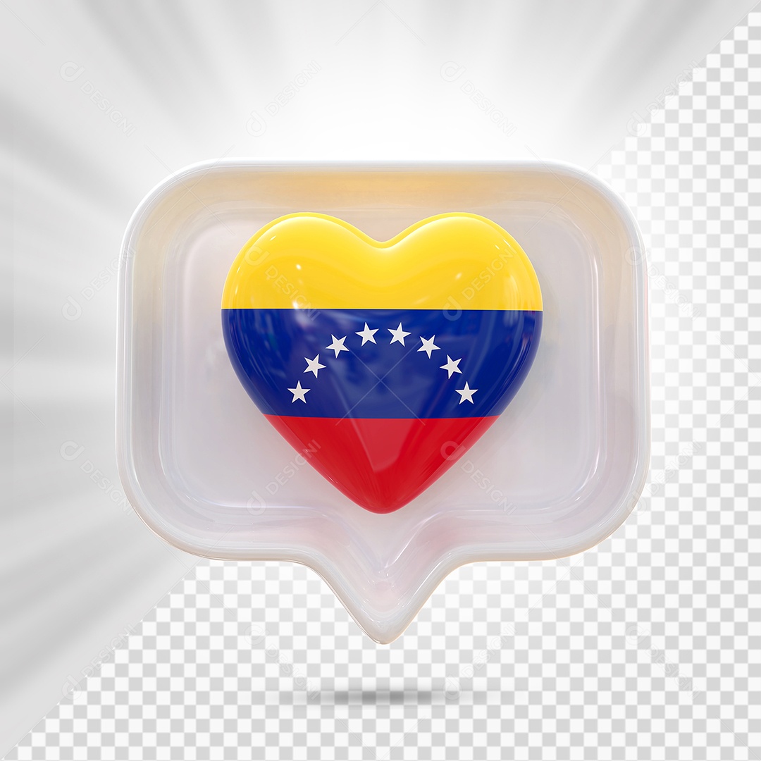 Ícone de Coração da Venezuela Elemento 3D Branco para Composição PSD