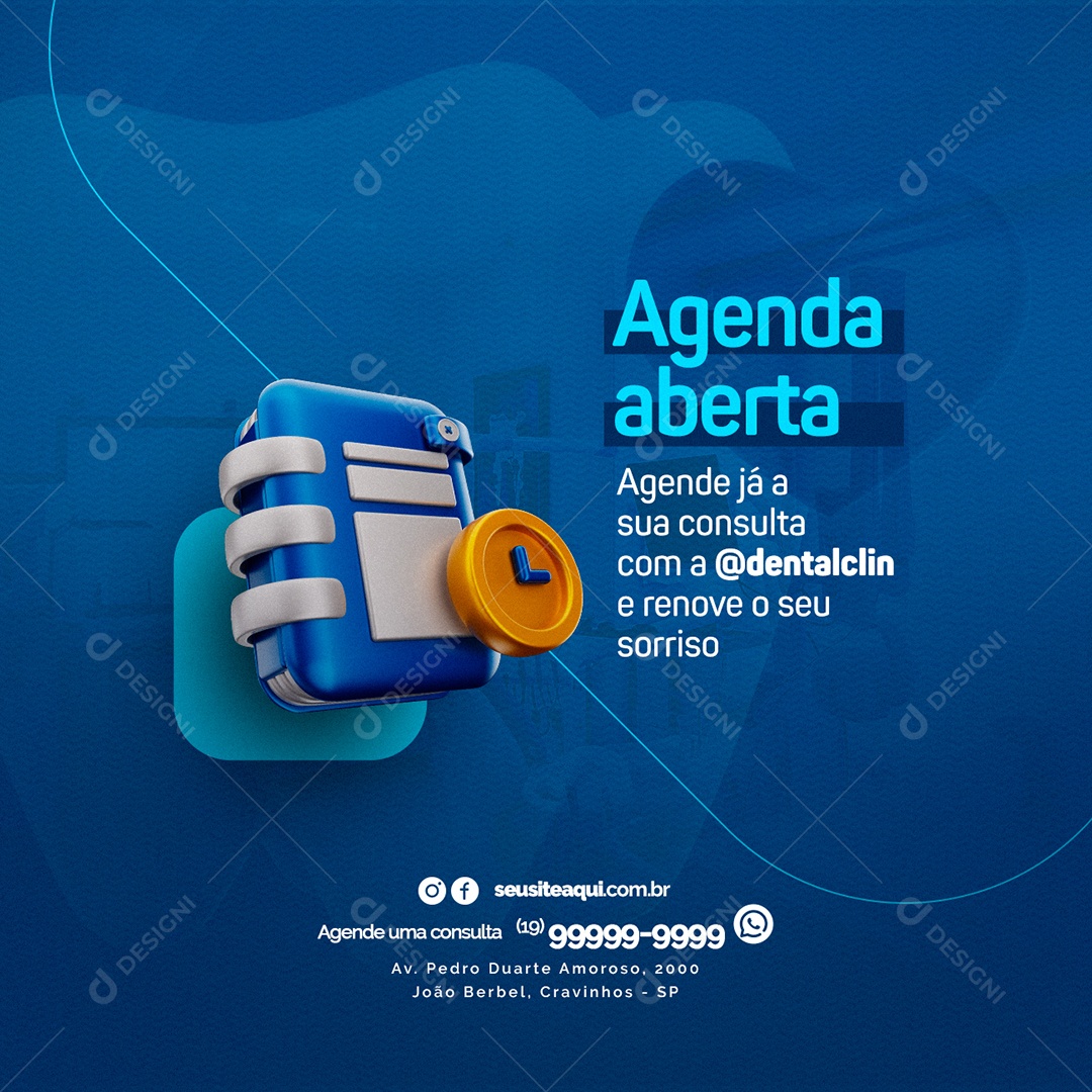 Agenda Aberta Clínica Odontológica Social Media PSD Editável