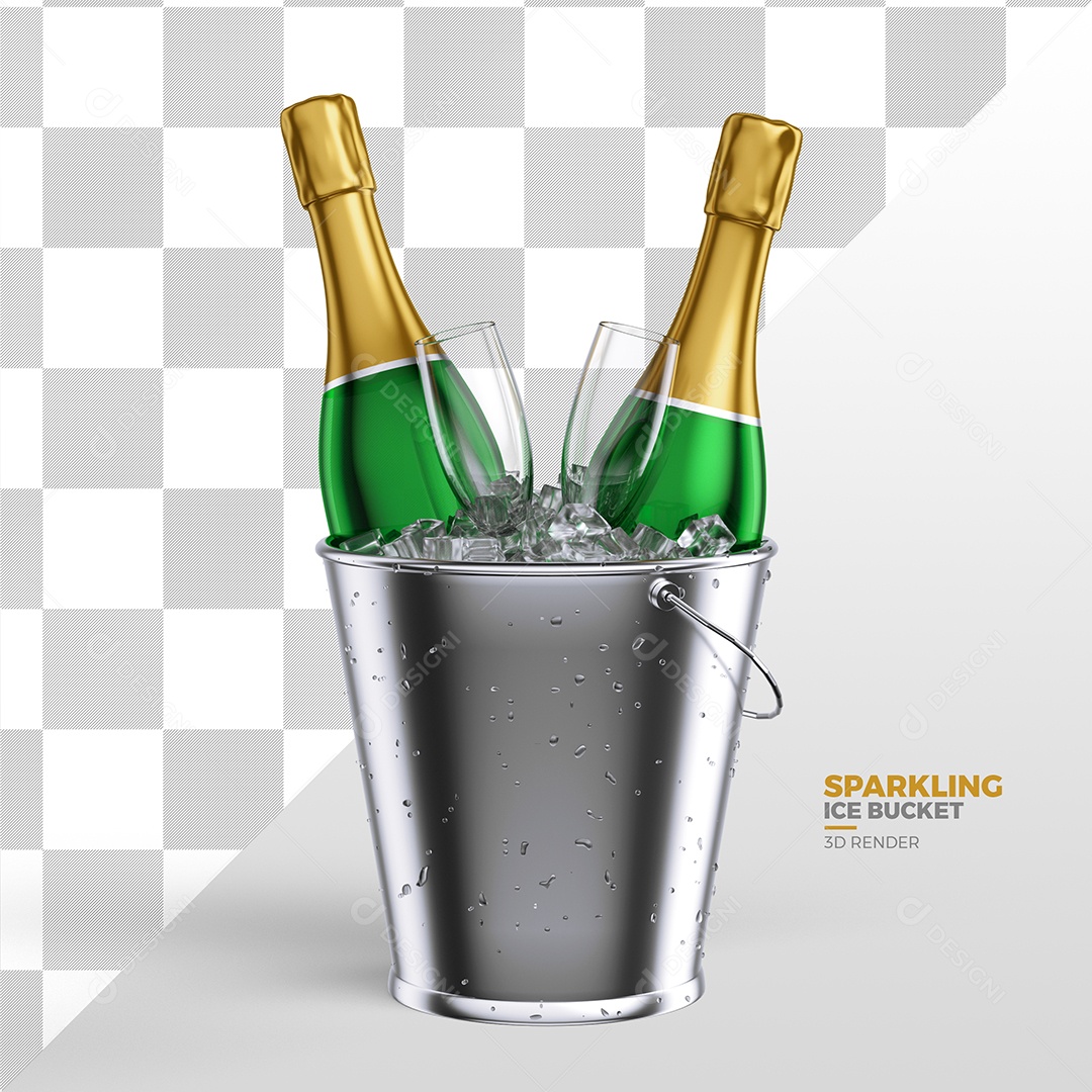 Elemento 3D Para Composição Balde Com Champanhe e Gelo PSD
