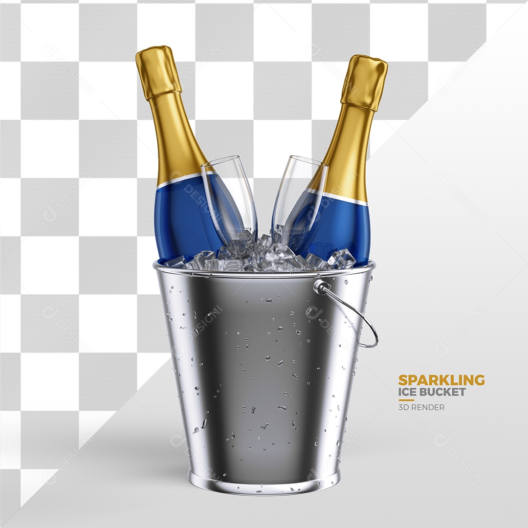 Elemento 3D Para Composição Balde Com Champanhe e Gelo PSD