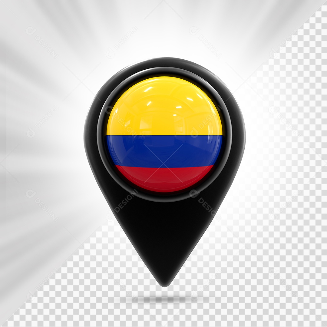 Colômbia Ícone de Localização Elemento 3D Preto para Composição PSD