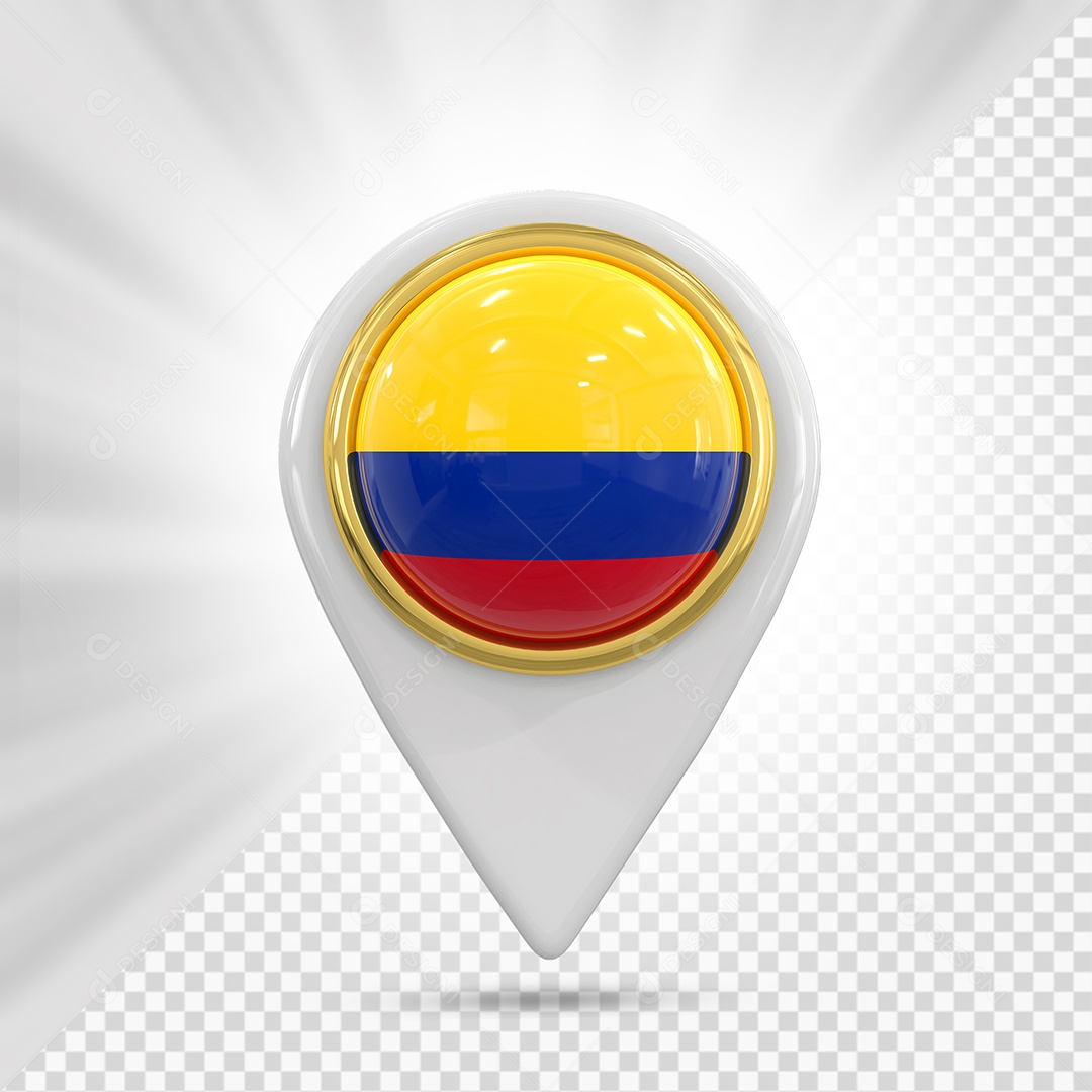 Colômbia Ícone de Localização Elemento 3D Branco para Composição PSD