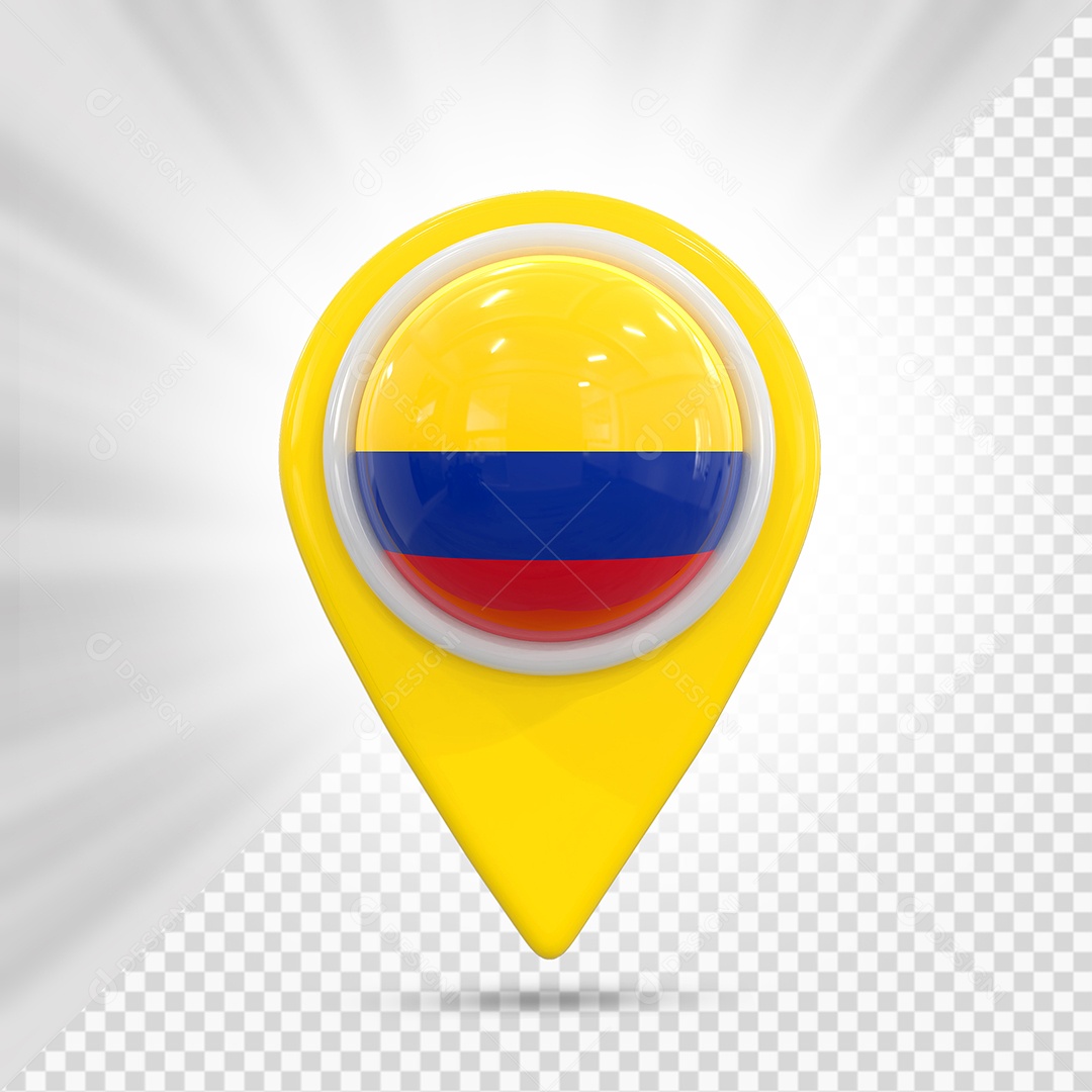 Colômbia Ícone de Localização Elemento 3D Amarelo para Composição PSD