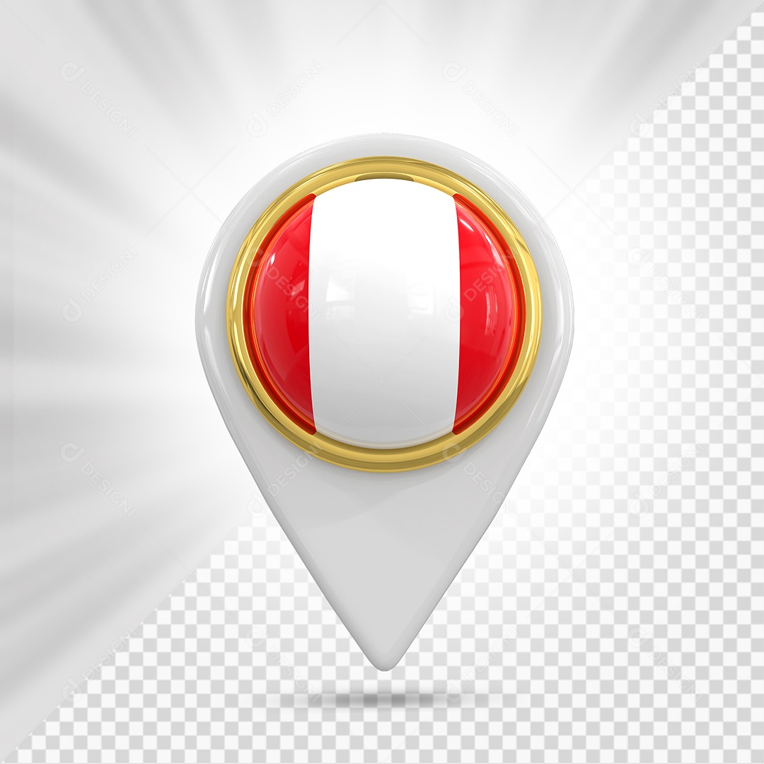 Peru Ícone de Localização Elemento 3D Branco para Composição PSD