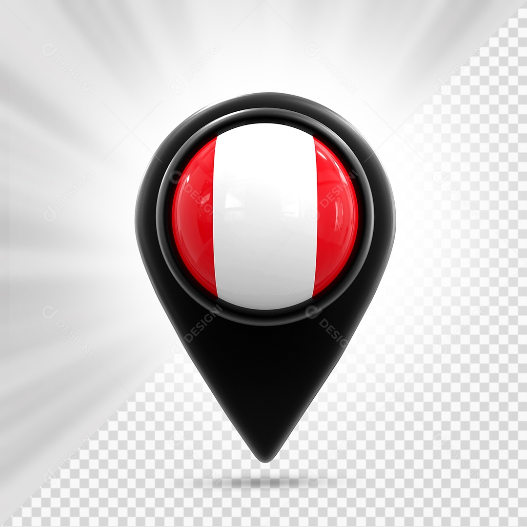 Peru Ícone de Localização Elemento 3D Preto para Composição PSD