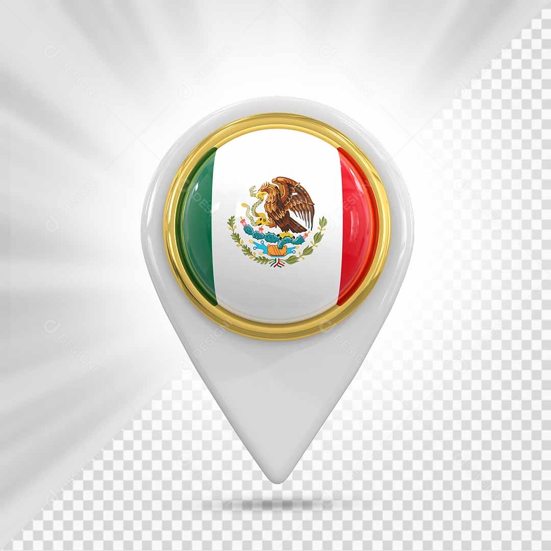 México Ícone de Localização Elemento 3D Branco para Composição PSD