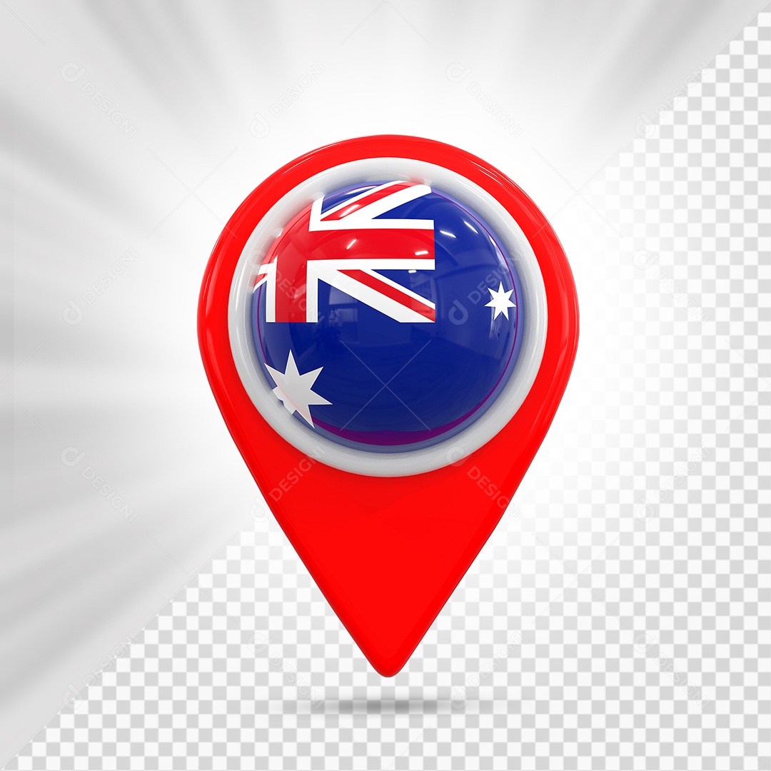 Austrália Ícone de Localização Elemento 3D Vermelho para Composição PSD
