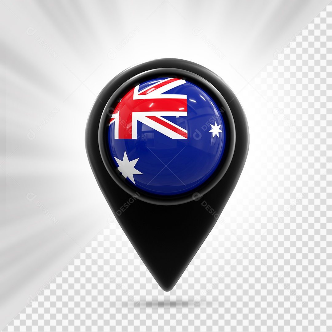 Austrália Ícone de Localização Elemento 3D Preto para Composição PSD