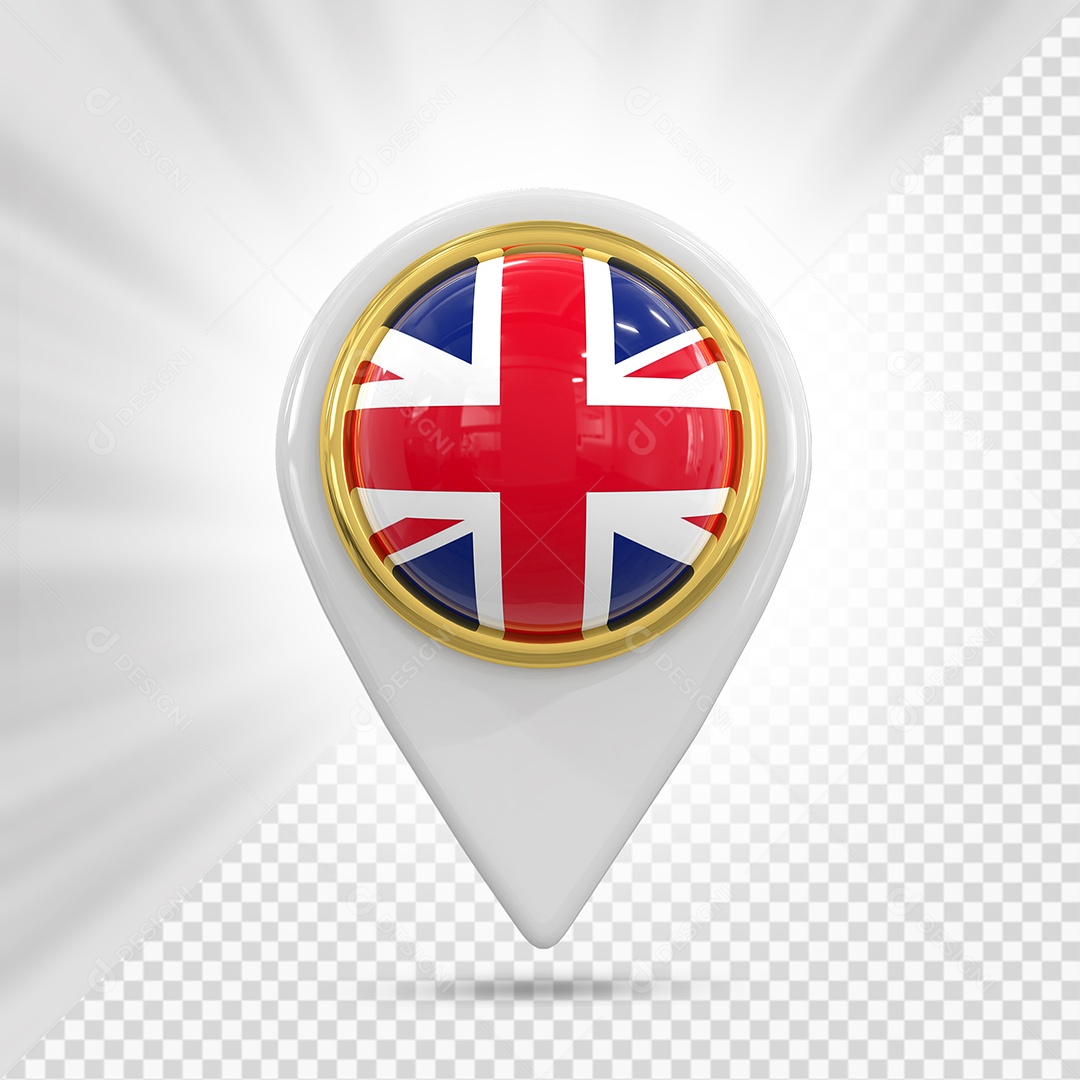 Reino Unido Ícone de Localização Elemento 3D Branco para Composição PSD