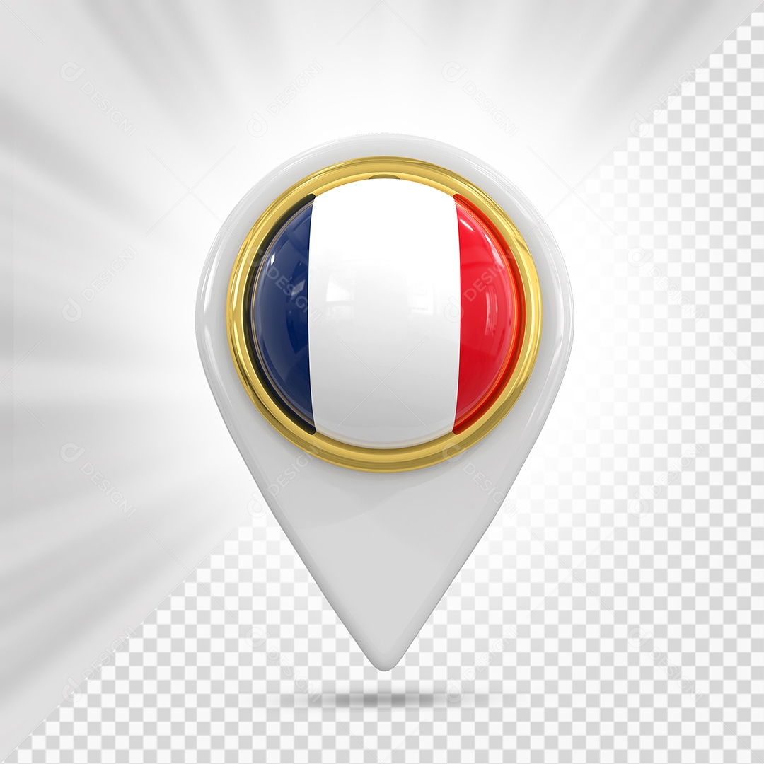 França Ícone de Localização Elemento 3D Branco para Composição PSD