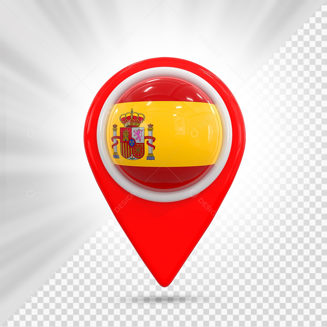 Espanha Ícone de Localização Elemento 3D Vermelho para Composição PSD
