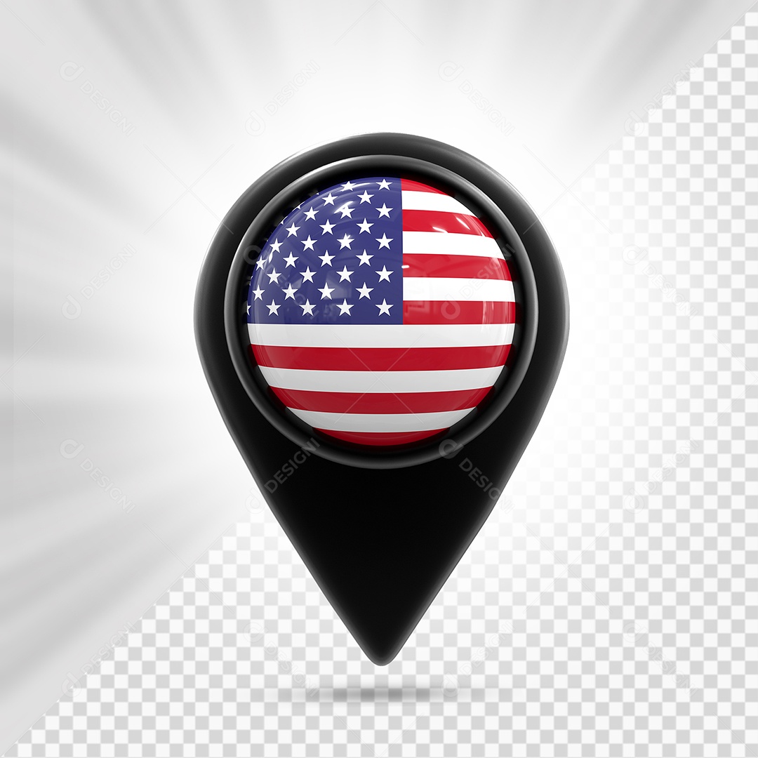 Estado Unidos Ícone de Localização Elemento 3D Preto para Composição PSD