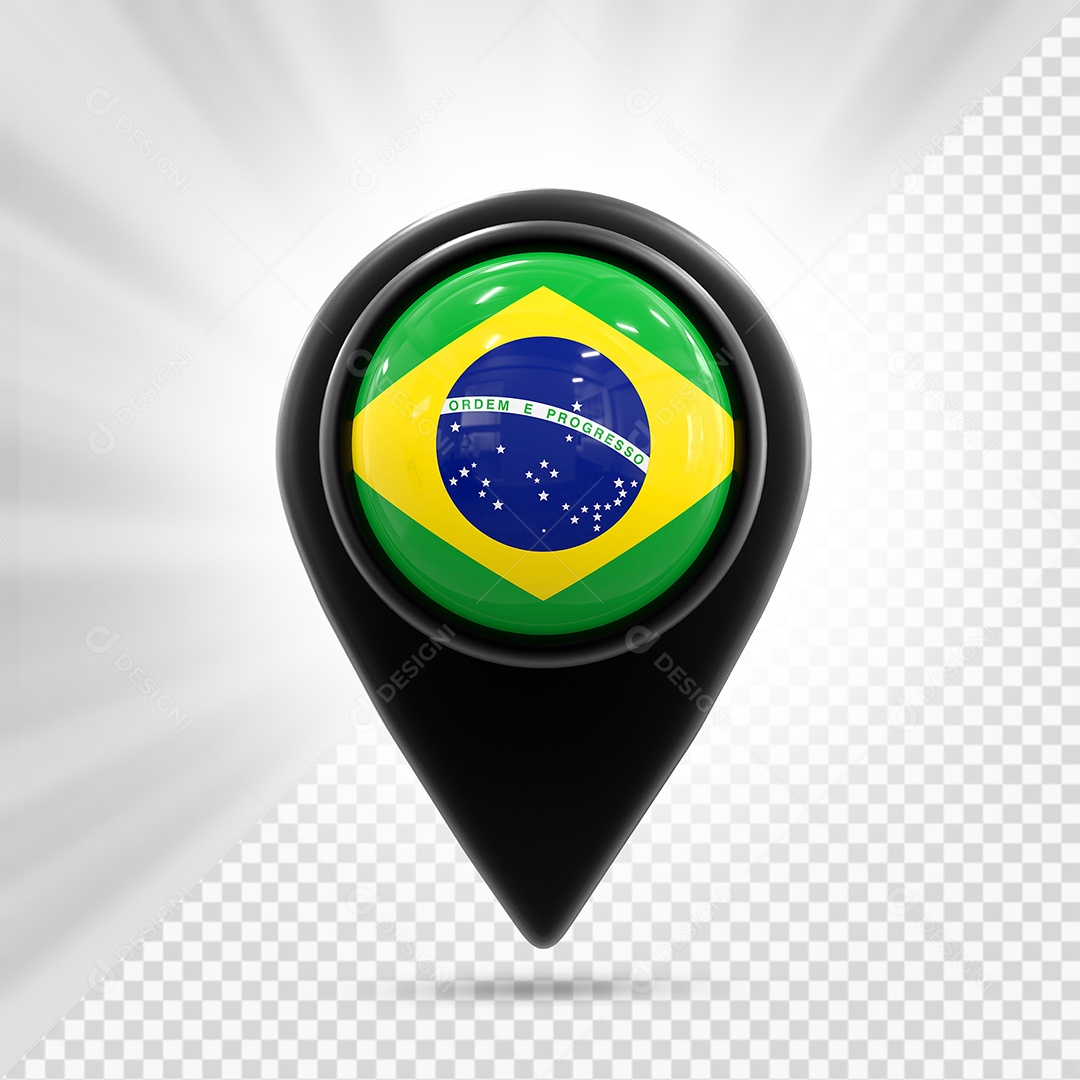 Brasil Ícone de Localização Elemento 3D Preto para Composição PSD
