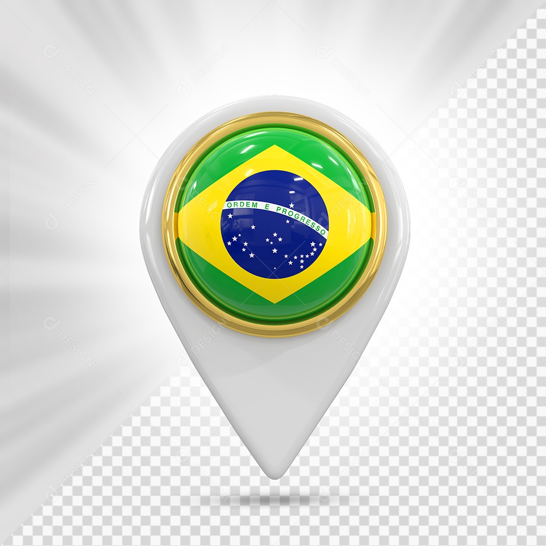 Brasil Ícone de Localização Elemento 3D Branco para Composição PSD