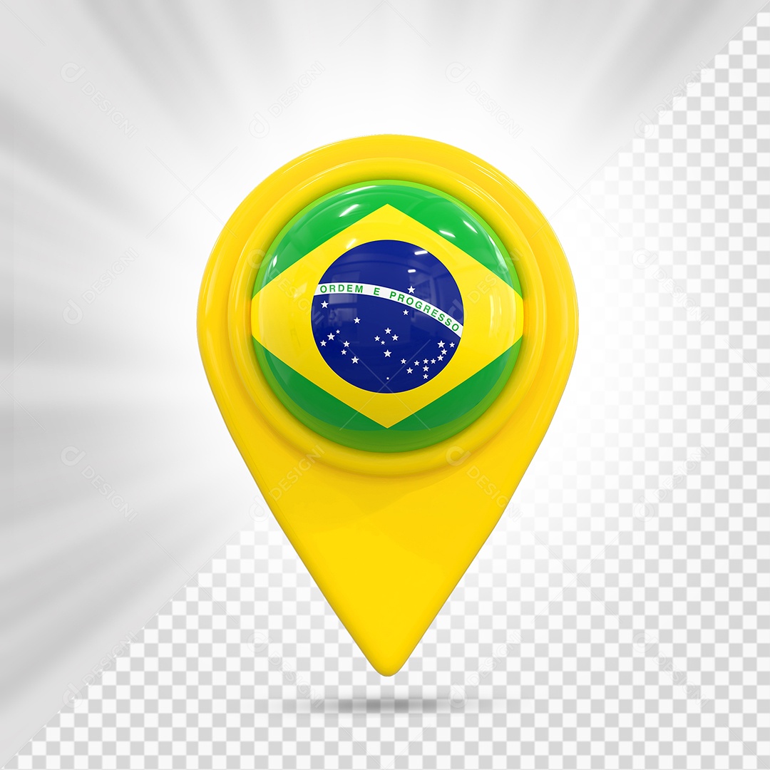 Brasil Ícone de Localização Elemento 3D Amarelo para Composição PSD