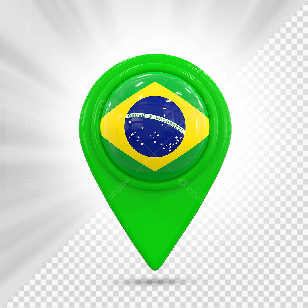 Brasil Ícone de Localização Elemento 3D Verde para Composição PSD