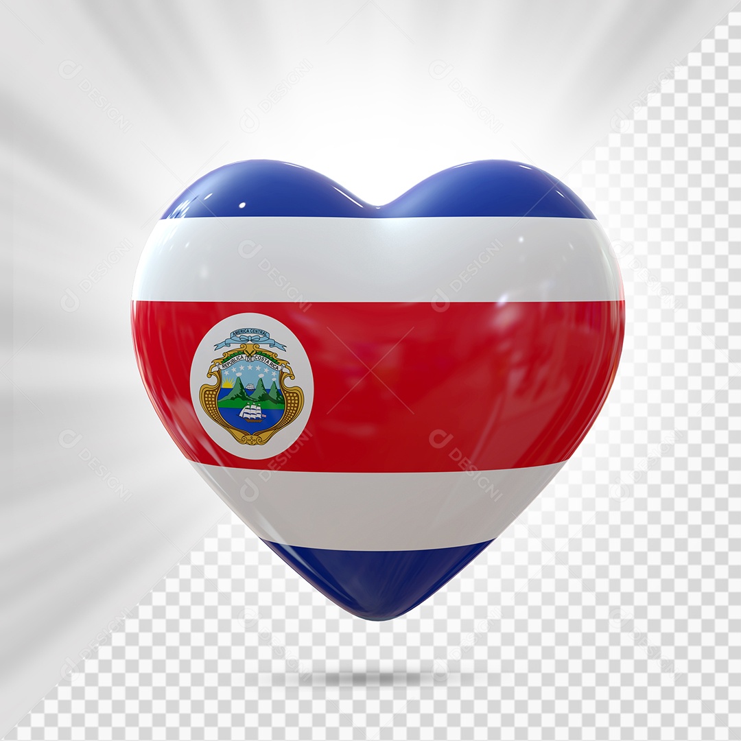 Costa Rica Ícone de Coração Elemento 3D para Composição PSD