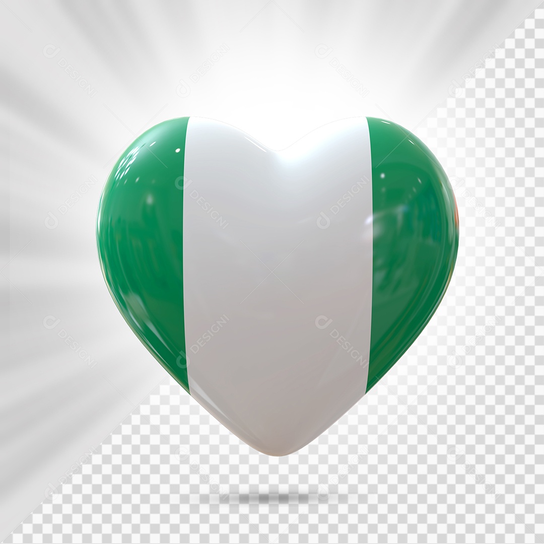 Nigéria Ícone de Coração Elemento 3D para Composição PSD