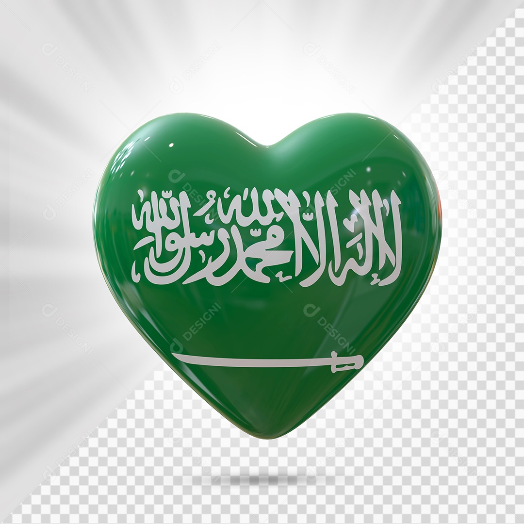 Arábia Saudita Ícone de Coração Elemento 3D para Composição PSD