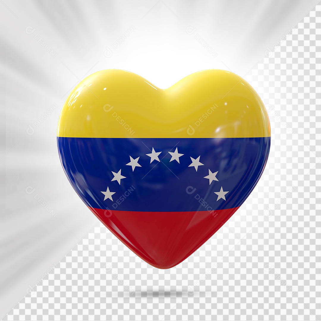 Ícone de Coração da Venezuela Elemento 3D Verde para Composição PSD