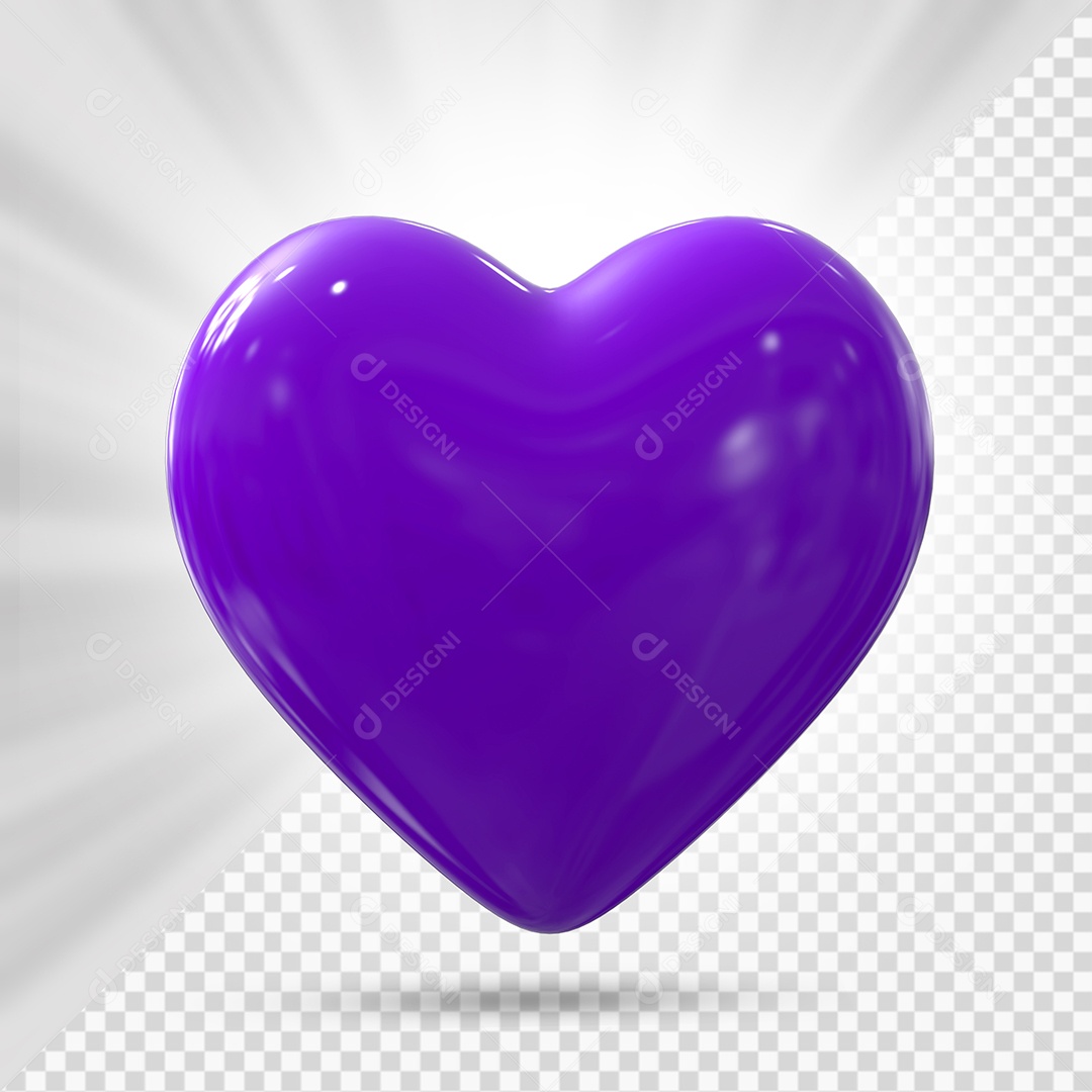 Coração Roxo Elemento 3D para Composição PSD