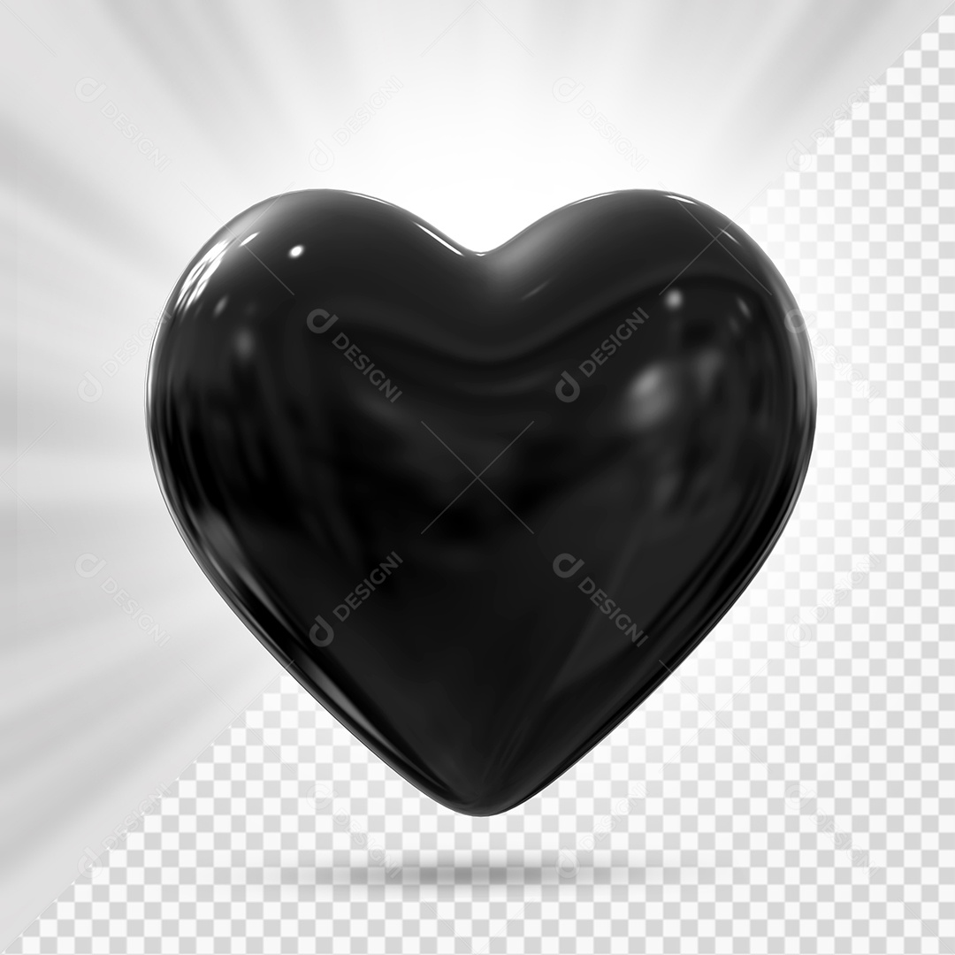 Coração Preto Elemento 3D para Composição PSD