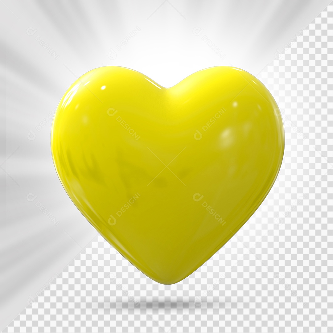 Coração Amarelo Elemento 3D para Composição PSD