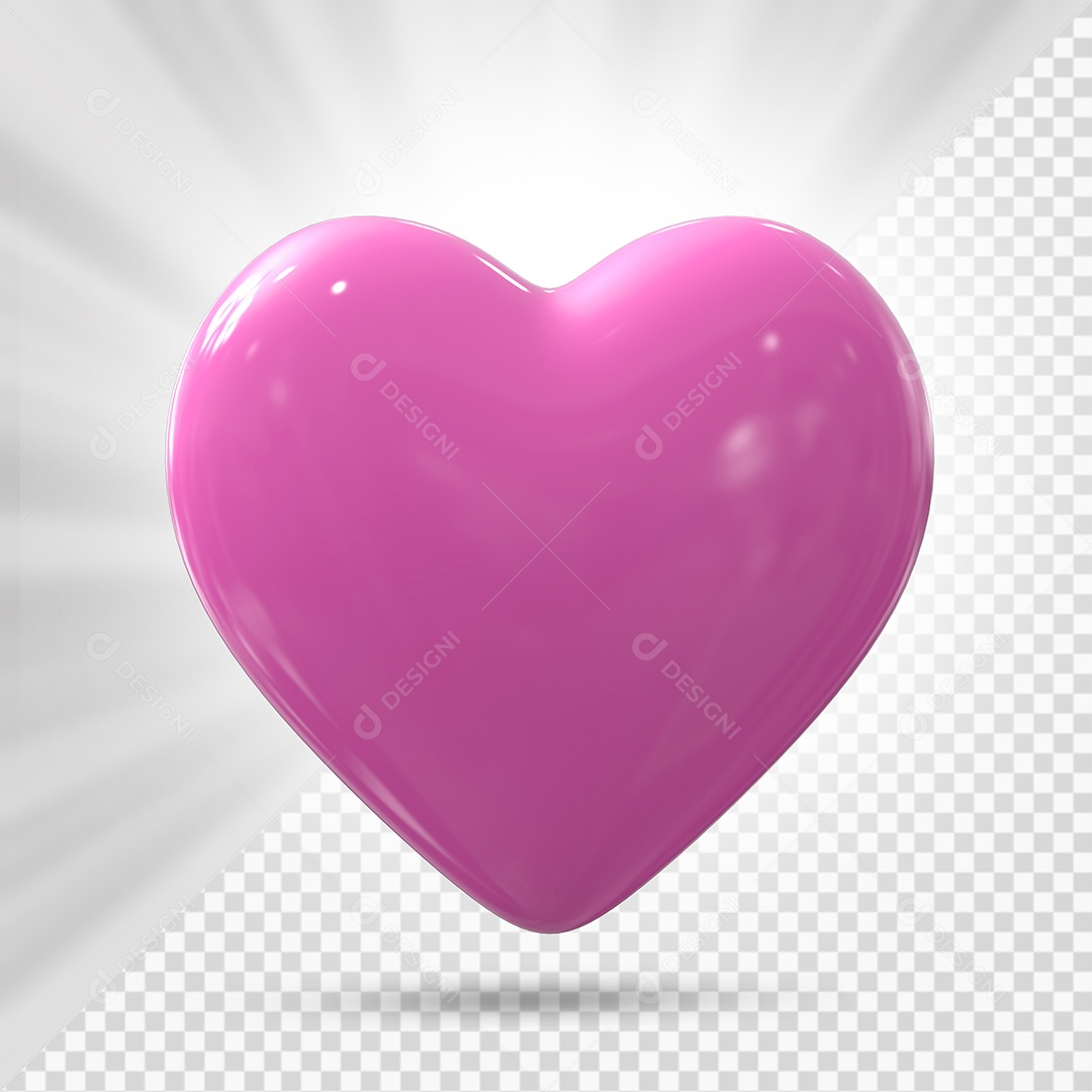 Coração Rosa Elemento 3D para Composição PSD