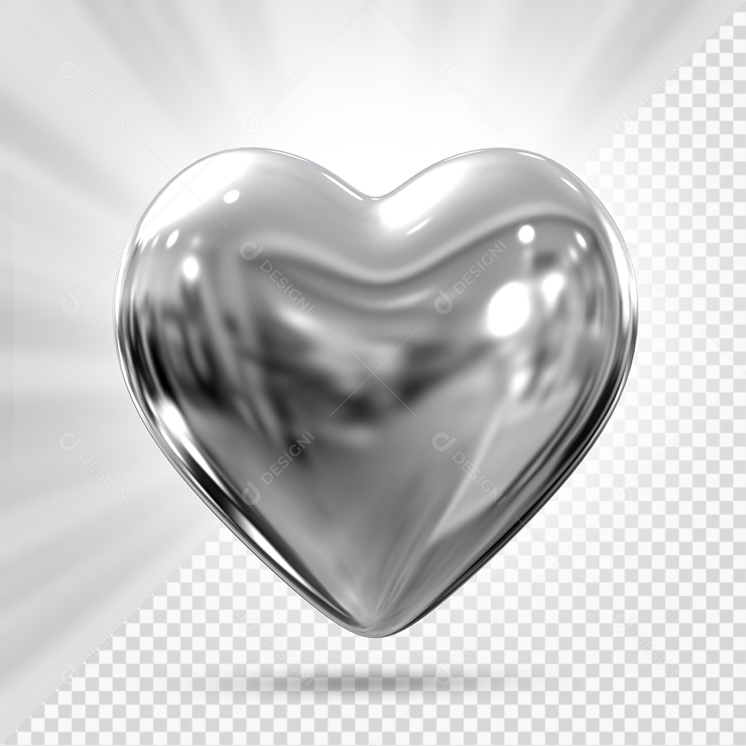 Coração Prata Elemento 3D para Composição PSD