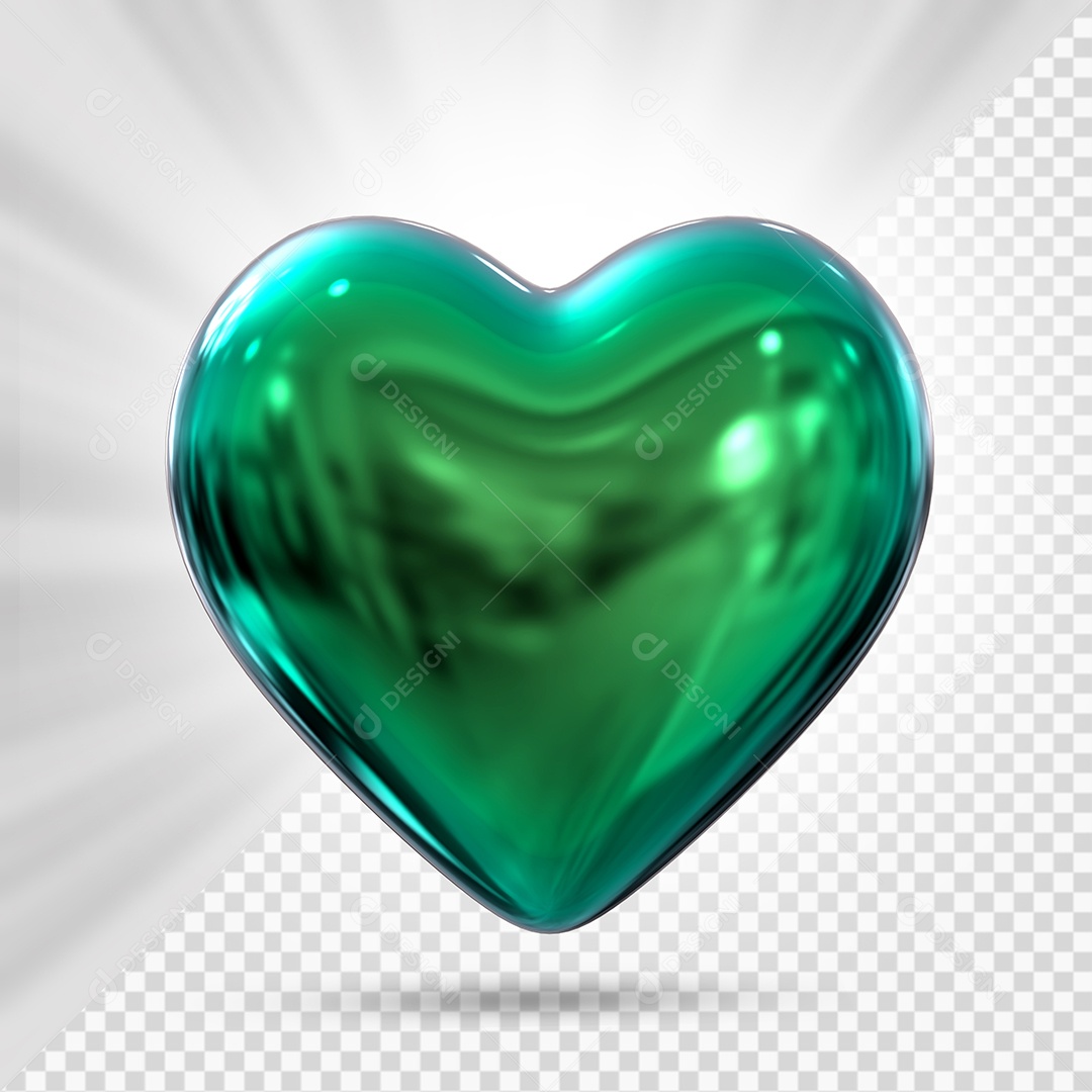 Coração Verde Elemento 3D para Composição PSD