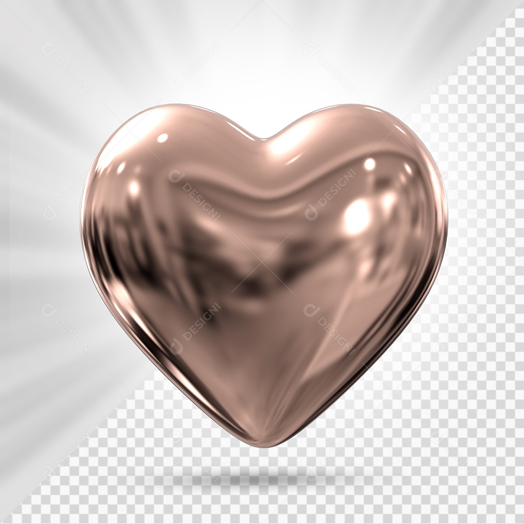 Coração Rosa Elemento 3D para Composição PSD