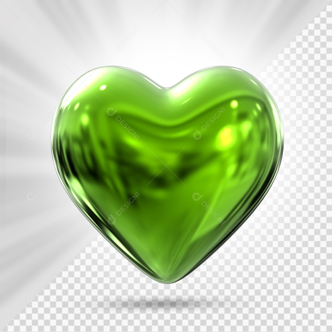 Coração Verde Elemento 3D para Composição PSD