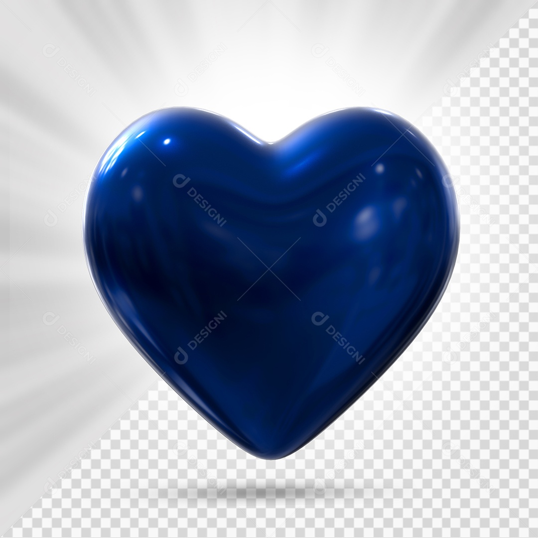 Coração Azul Elemento 3D para Composição PSD
