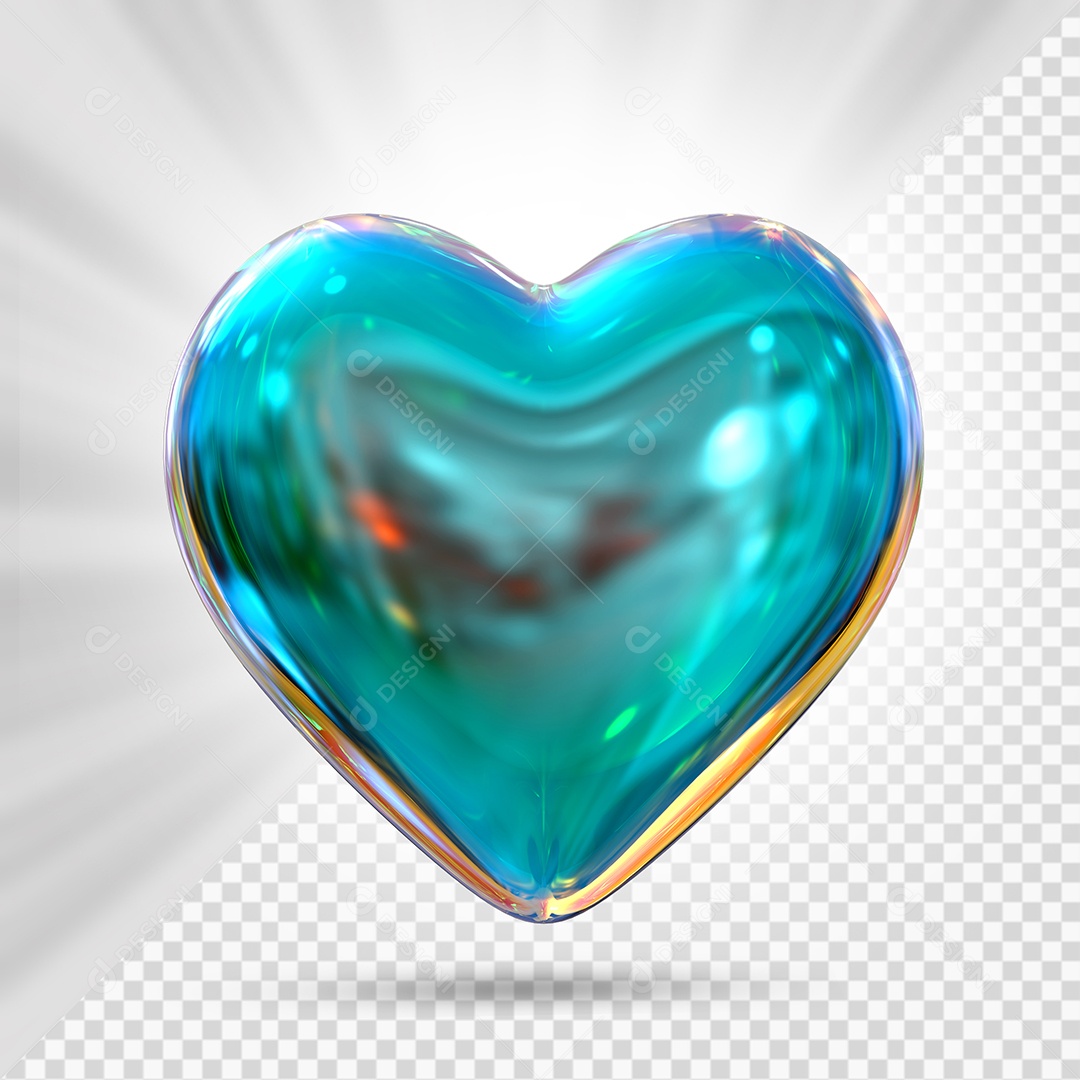 Coração Azul Elemento 3D para Composição PSD