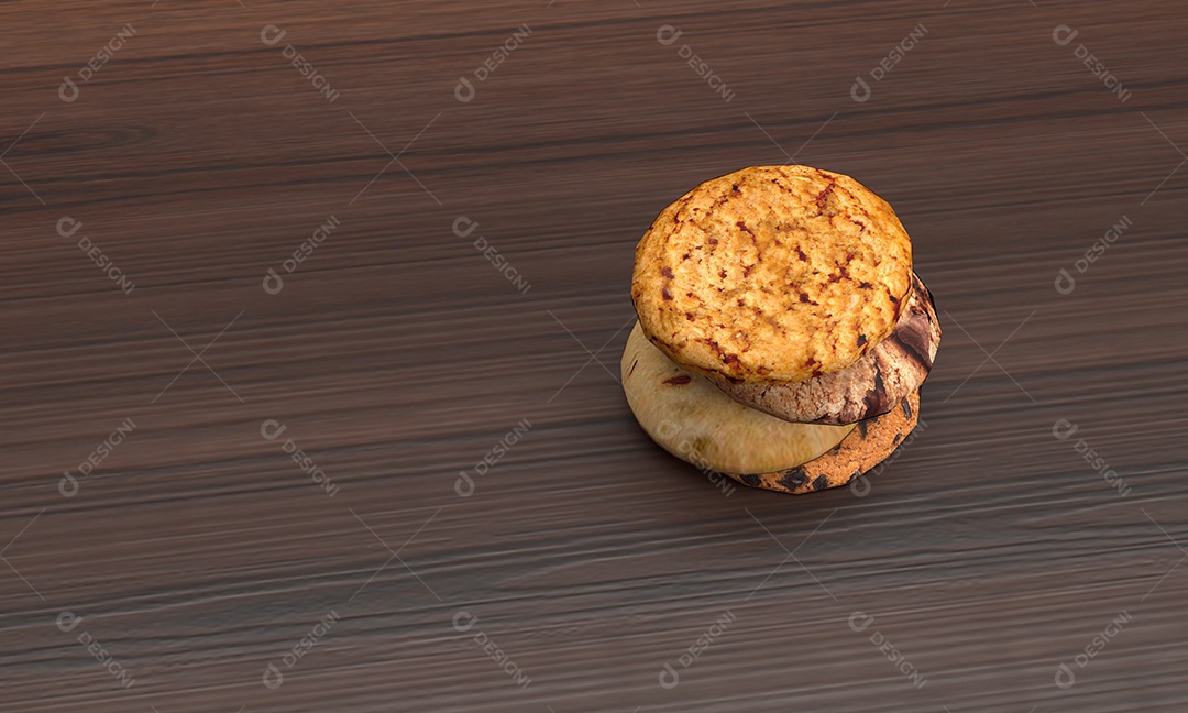 Delicioso cookie assado sobre mesa de madeira