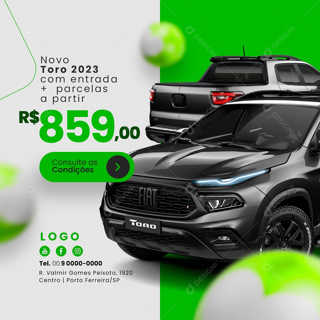 Novo Toro 2023 Com Entrada + Parcelas Concessionária Social Media PSD Editável