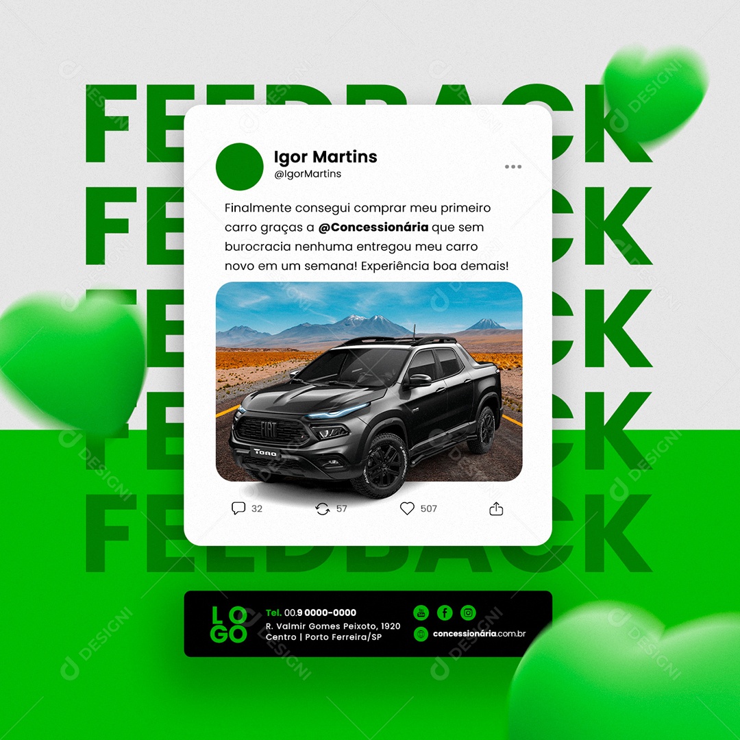 Feedback Finalmente Conseguir Comprar Concessionária Social Media PSD Editável