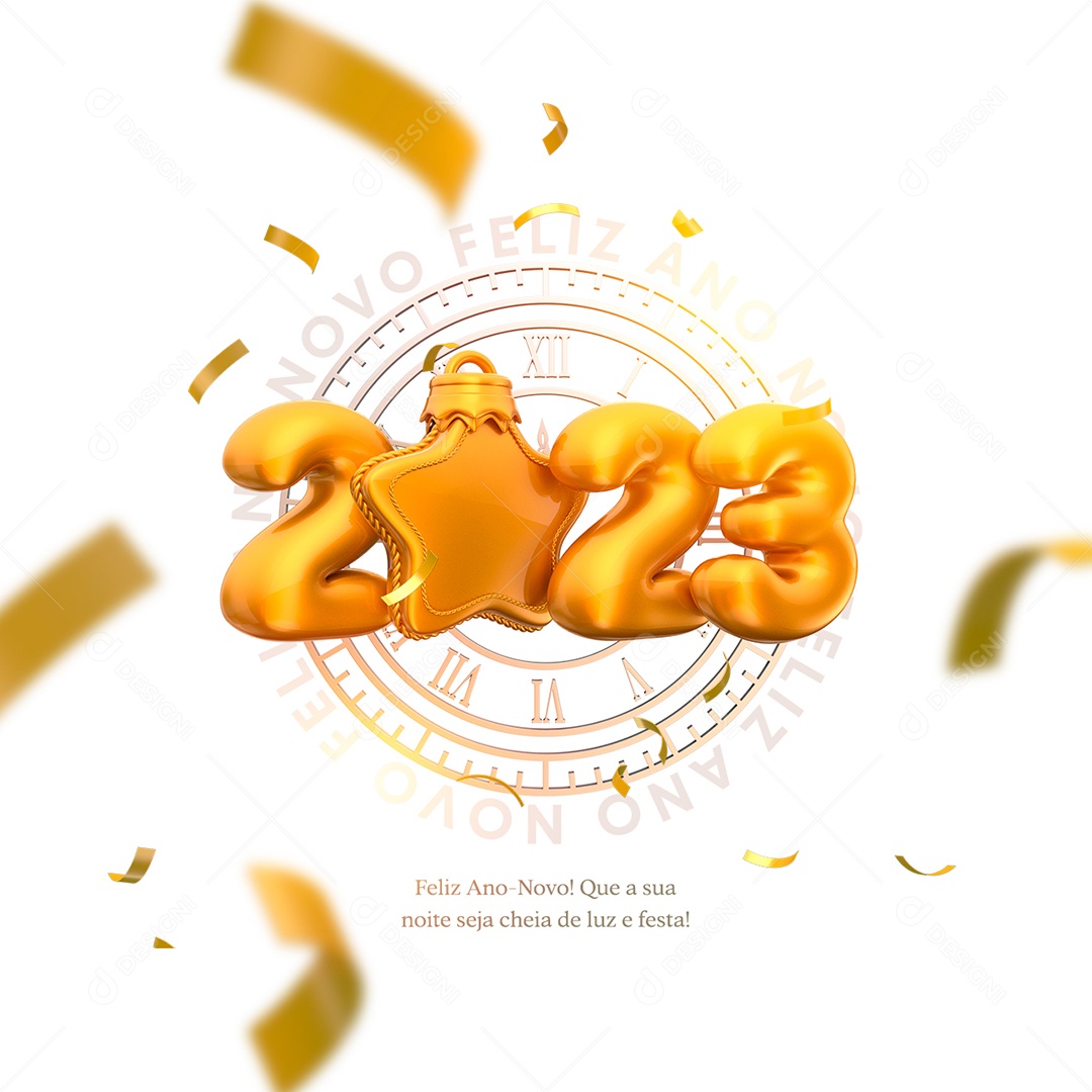 Que a Sua Noite Seja Cheia de Luz e Festa Feliz Ano Novo 2023 Social Media PSD Editável