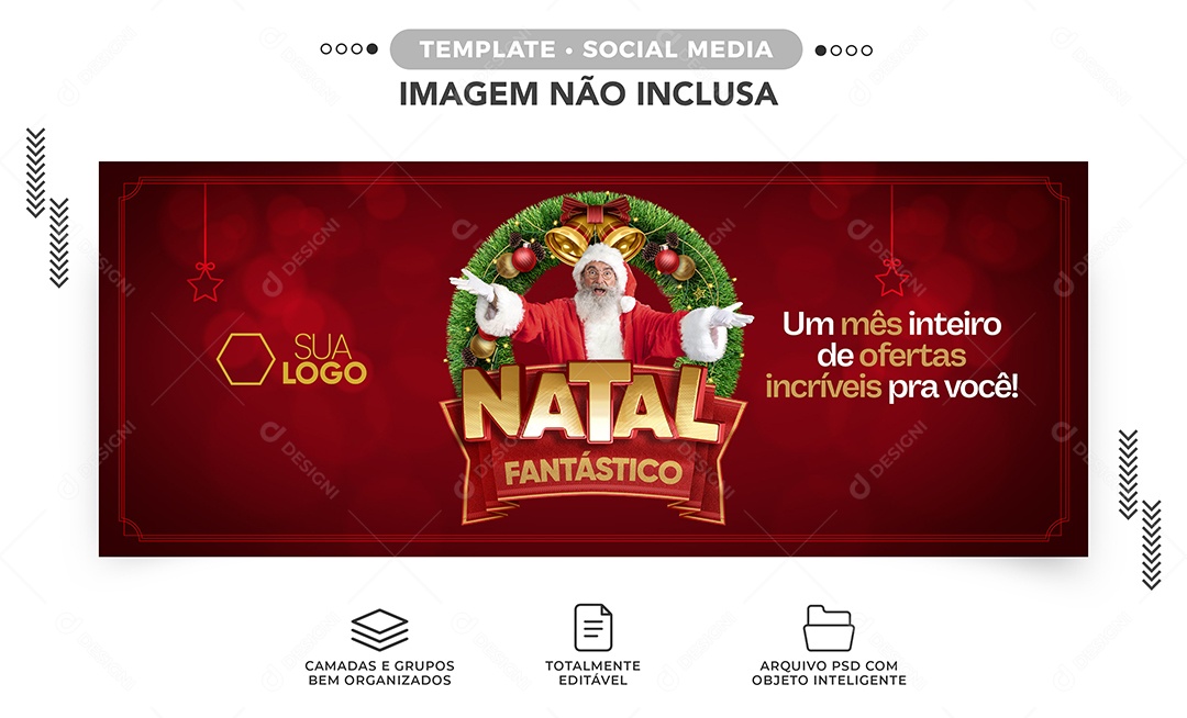 Banner Natal Fantástico um Mês Inteiro de Ofertas Incríveis Para Você Social Media PSD Editável