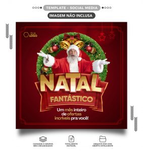 Natal Fantástico um Mês Inteiro de Ofertas Incríveis Para Você Social Media PSD Editável