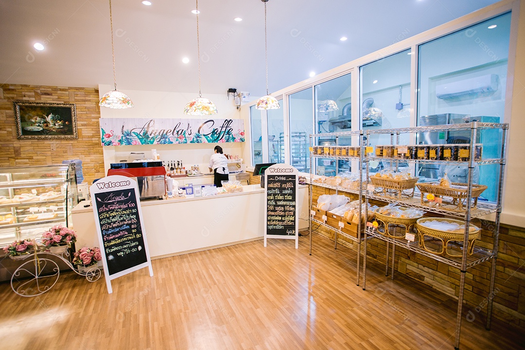 Balcão de atendimento da padaria ou cafeteria