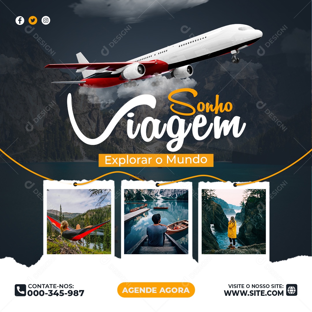 Social Media Agência de Viagens e Turismo Sonho Viagem PSD Editável