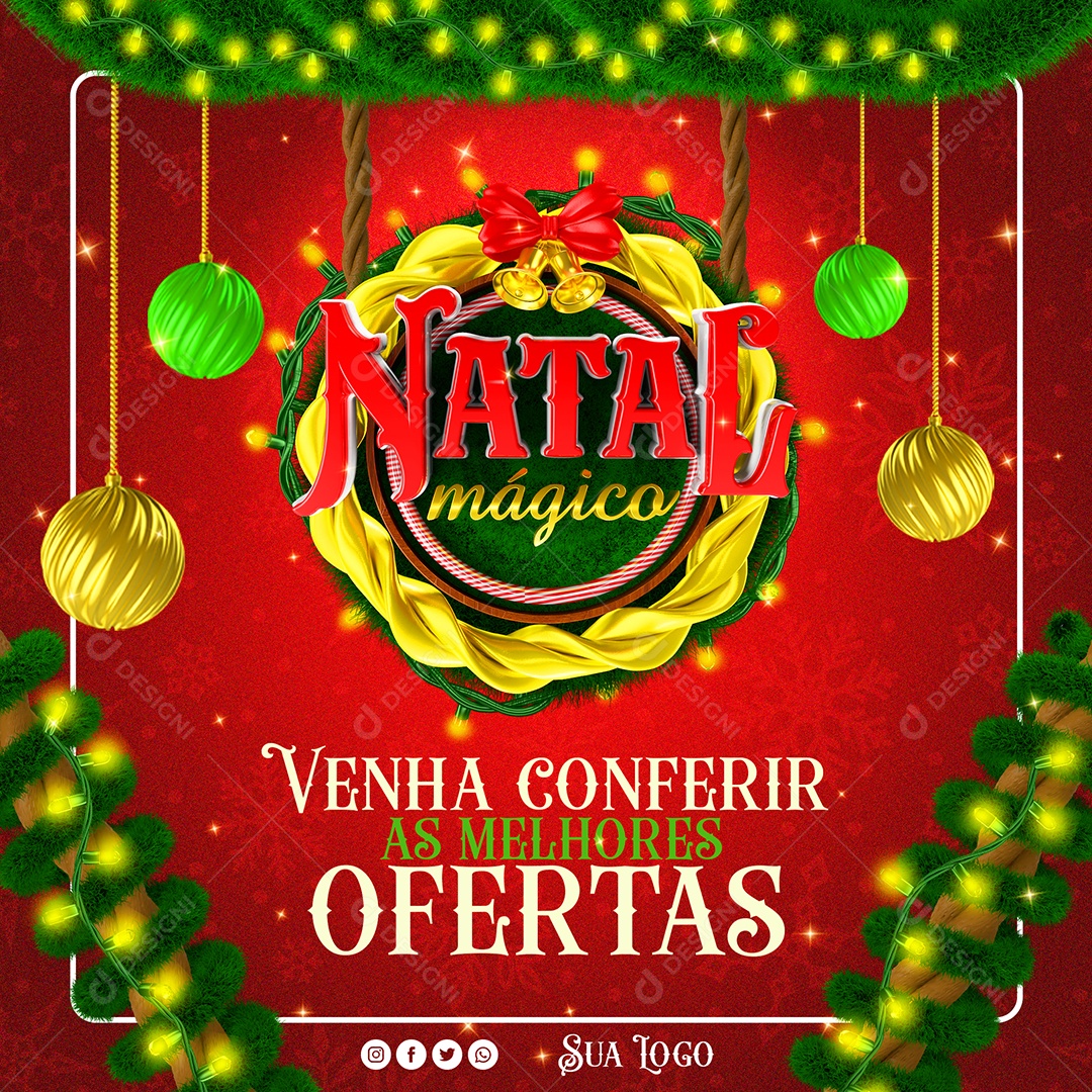 Natal Mágico Venha Conferir as Melhores Ofertas Social Media PSD Editável