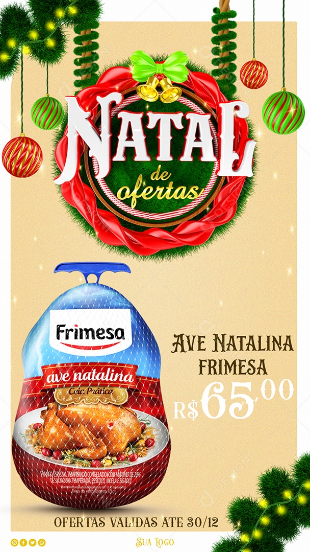 Story Natal de Ofertas Ave Natalina Frimesa R$65,00 Social Media PSD Editável